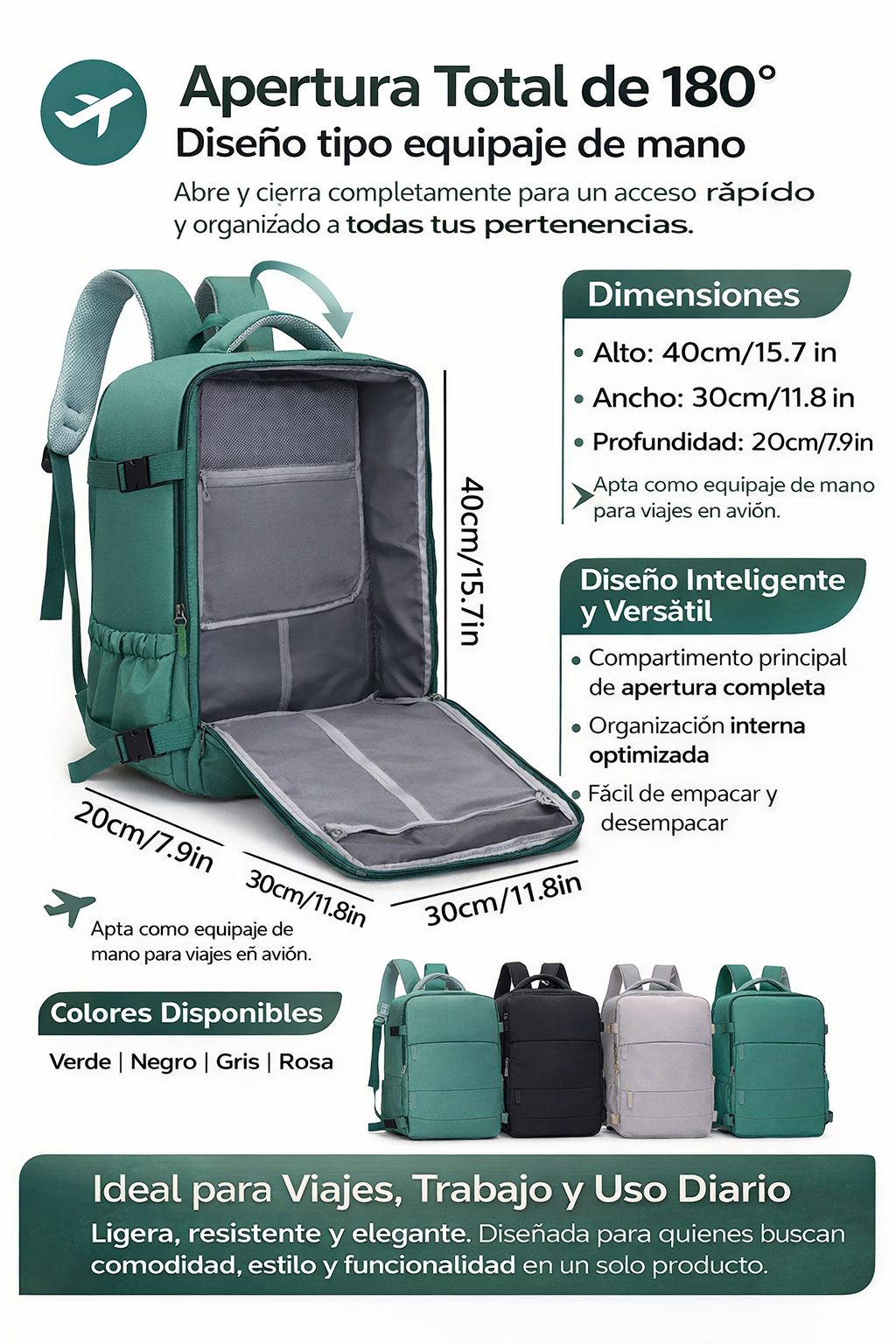 Mochila de Viaje 2 en 1 para Trabajo y Viajes