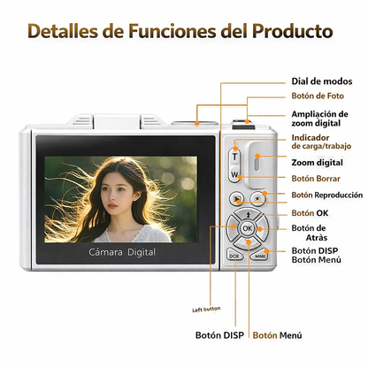 Cámara Digital 75MP 5K con Zoom 18X y Pantalla Giratoria