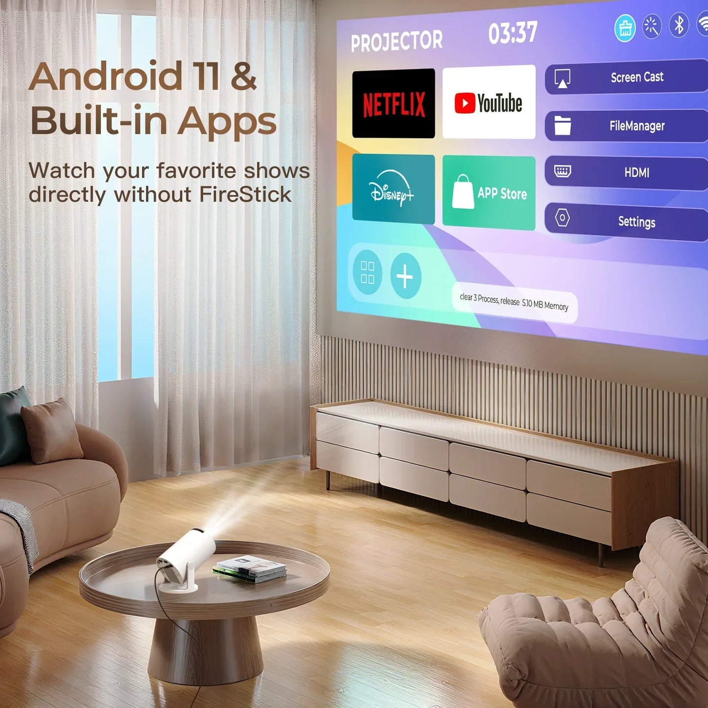 Proyector Inteligente 720P/4K con WiFi y Bluetooth